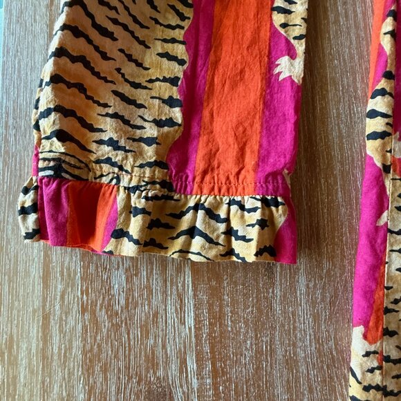 Liza Byrd Bessie Ruffle Blouse in Tangerine and Pink StripTiger Print Size S - Picture 7 of 12